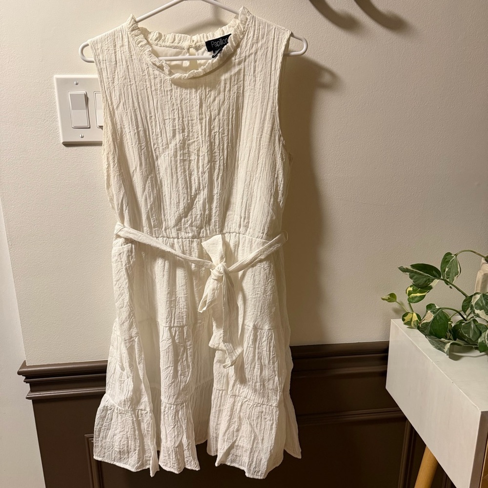 Papillon Blanc White Sleeveless Tie-Waist Mini Dress